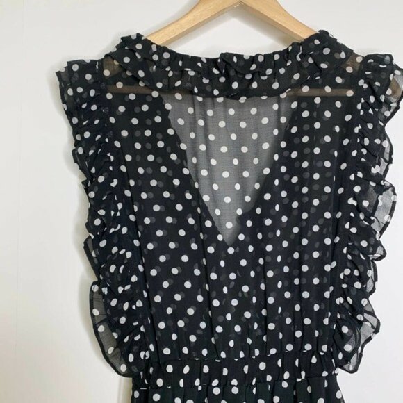 SABO SKIRT Eryka Speck Polka Dot Ruffle Sleeveless V Neck Romper Onesie Playsuit - Picture 5 of 10